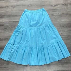 Eskandar‎ Blue Cotton Tiered Maxi Skirt with Pocket size 0